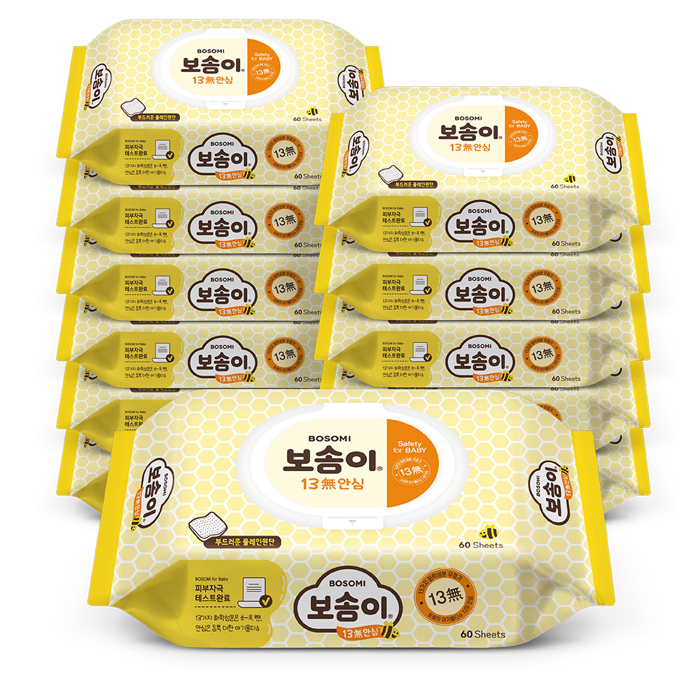 보솜이 안심 13무 물티슈 타요 60매 12팩