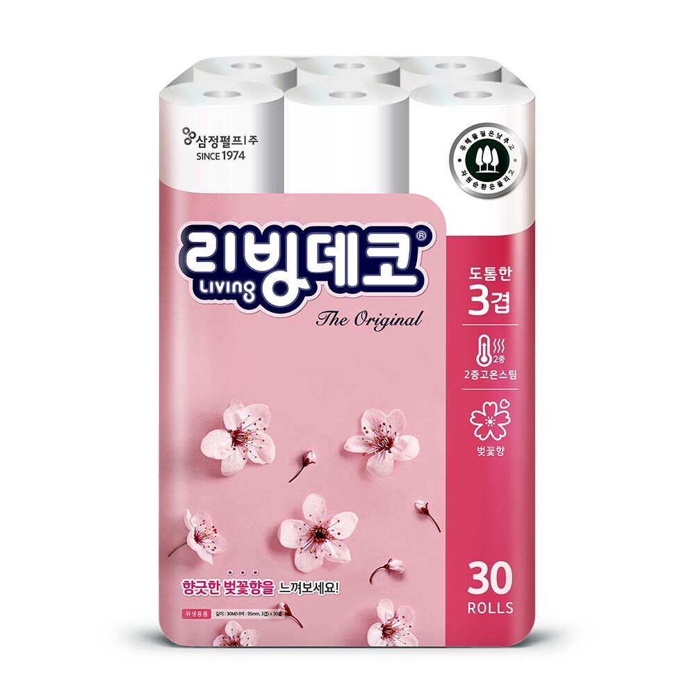 삼정 3겹 리빙 벚꽃 화장지 30M 30롤 1팩