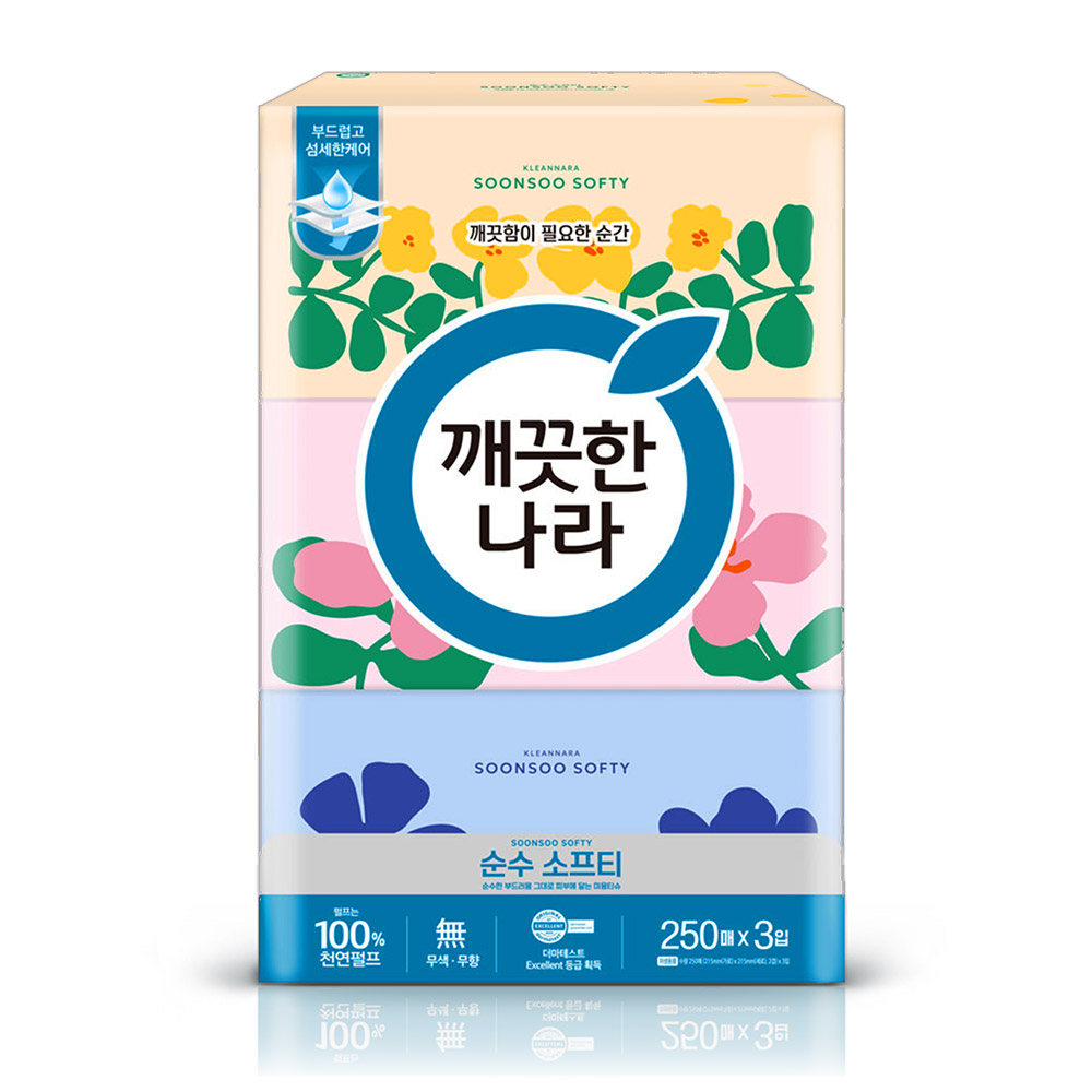 깨끗한나라 순수 소프티 미용티슈 250매 3입 1팩