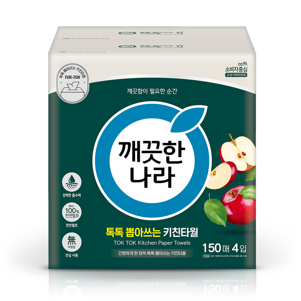 깨끗한나라 뽑아쓰는 키친타올 150매 4입 1팩