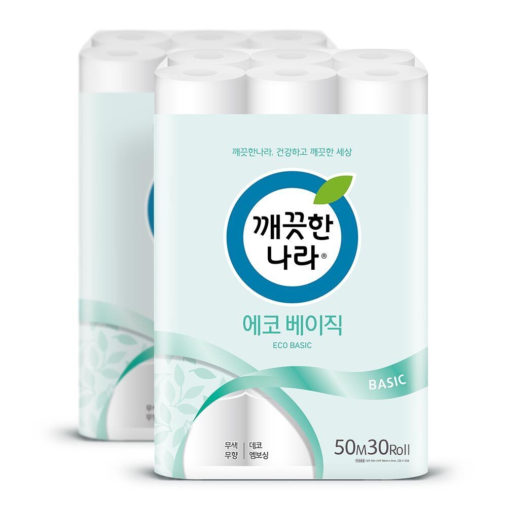 깨끗한나라 에코 베이직 화장지 50m 30롤 2팩