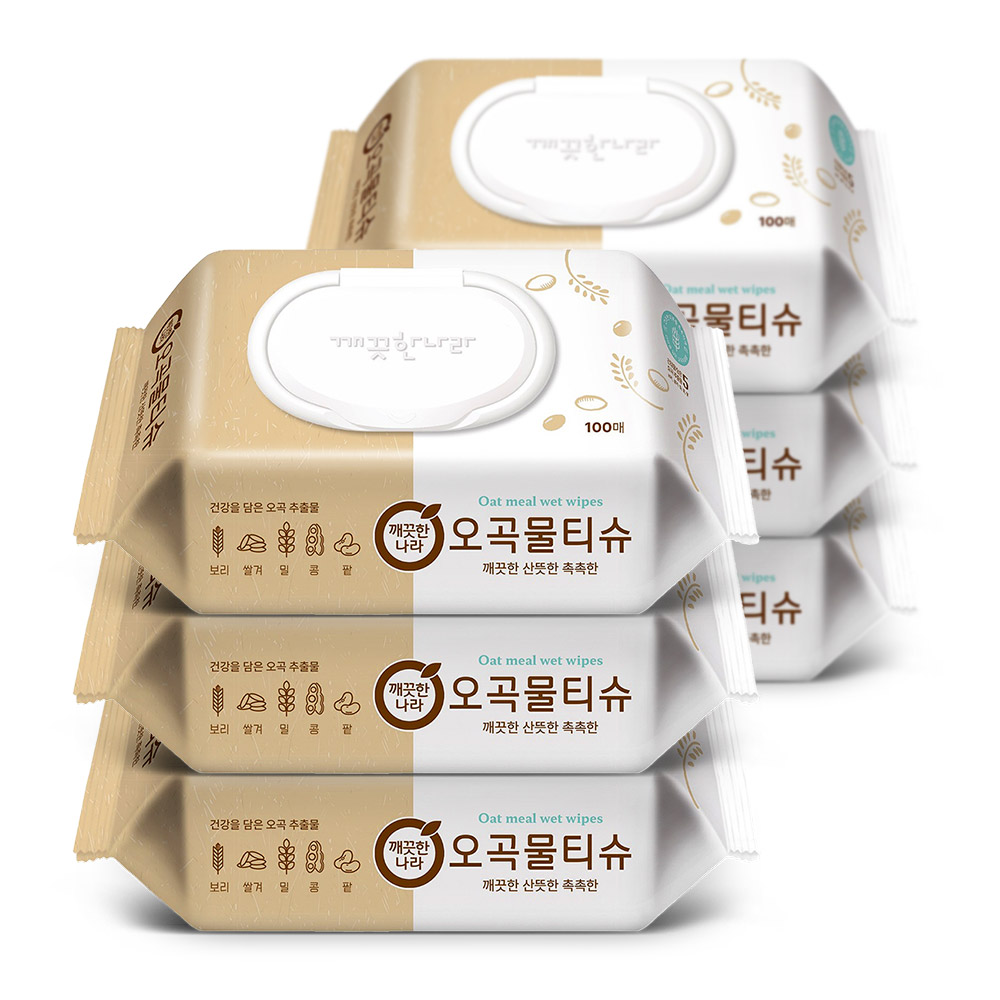 깨끗한나라 오곡 물티슈 캡형 100매 6팩
