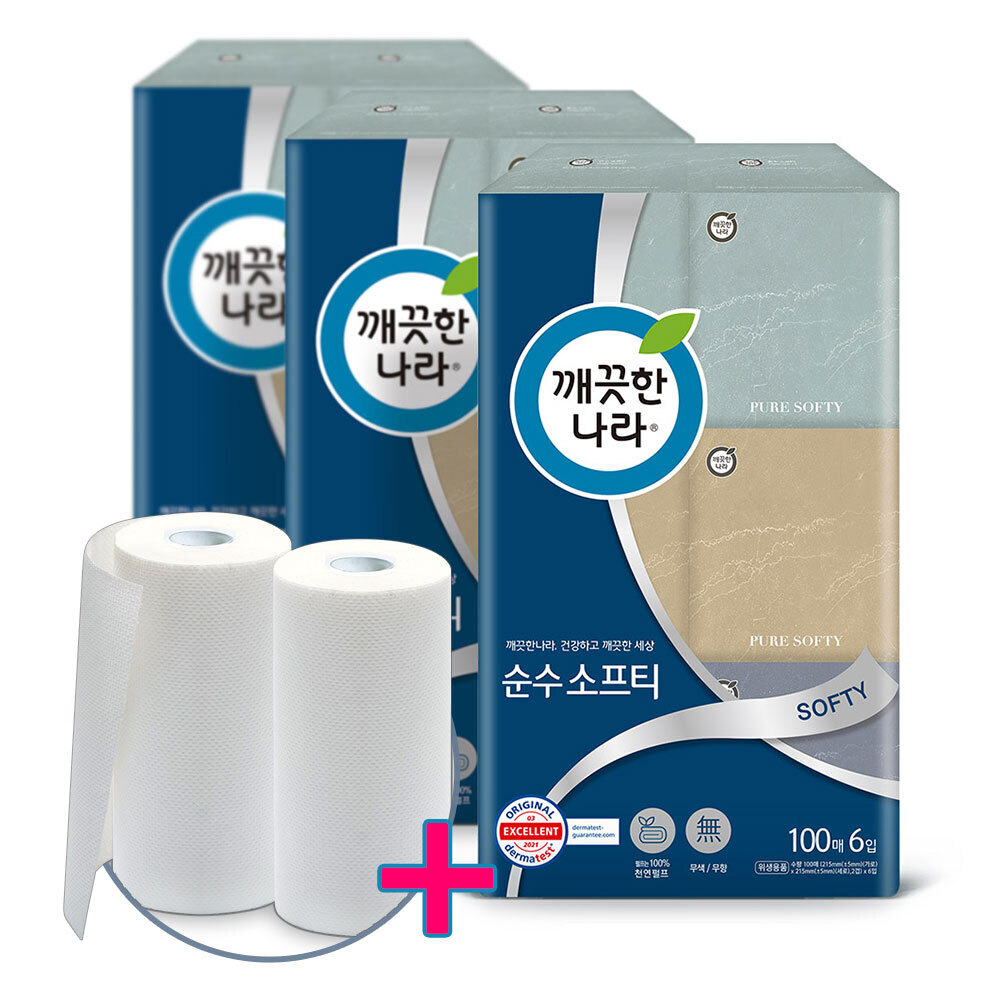 깨) 순수 소프티 미용티슈 100매 6입3팩+타올200매