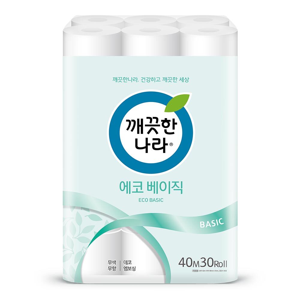 깨끗한나라 에코 베이직 화장지 40m 30롤 1팩