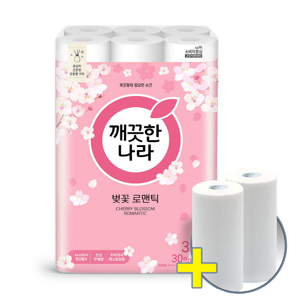 깨끗한나라 화장지 벚꽃 로맨틱 27m30롤1팩+타올200매