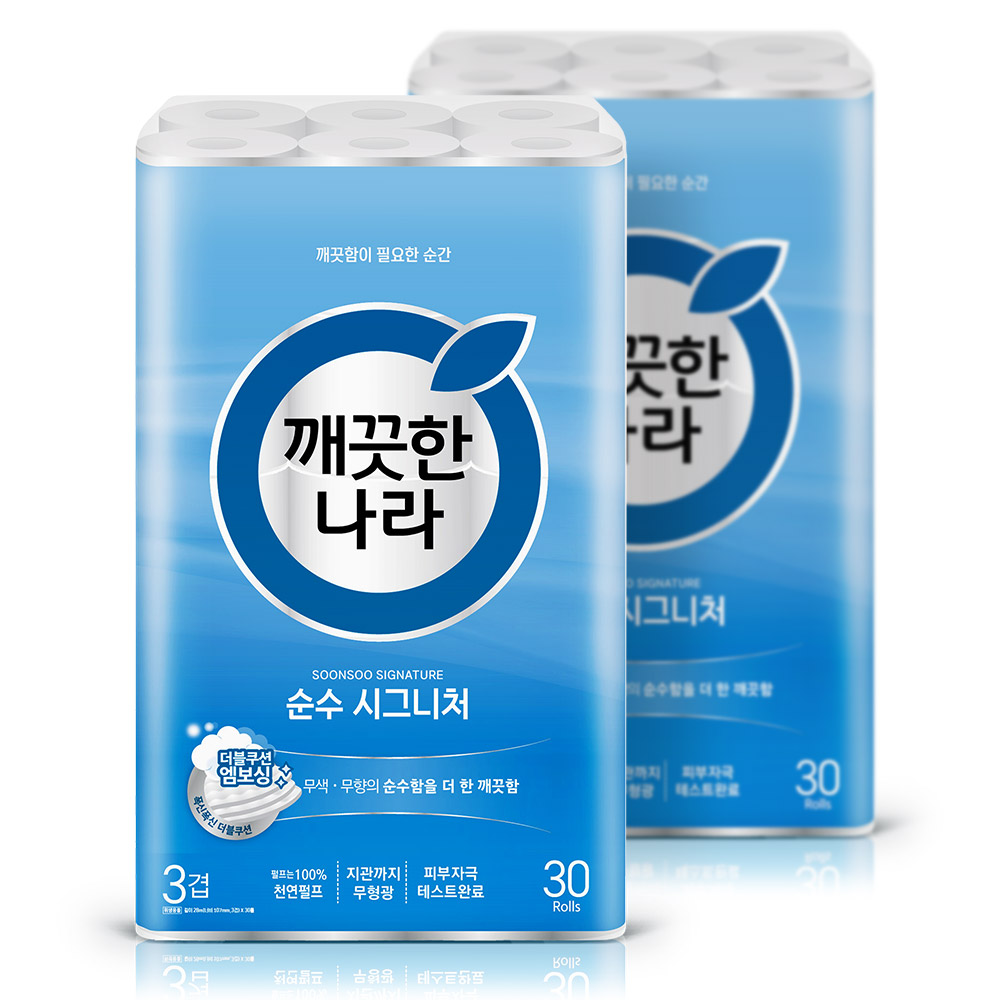 깨끗한나라 3겹 순수 시그니처 화장지 28m 30롤 2팩