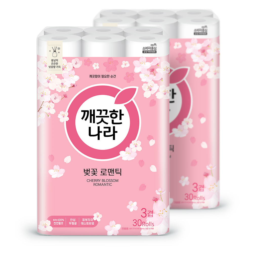 깨끗한나라 화장지 벚꽃 로맨틱 27m 30롤 2팩