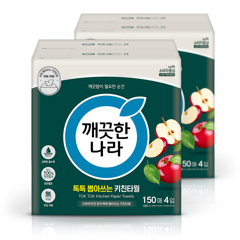 깨끗한나라 뽑아쓰는 키친타올 150매 4입 2팩