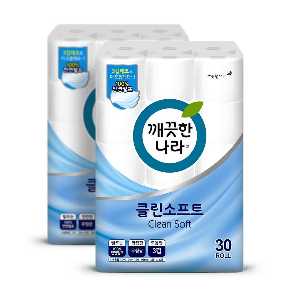 깨끗한나라 클린 소프트 화장지 30m 30롤 2팩