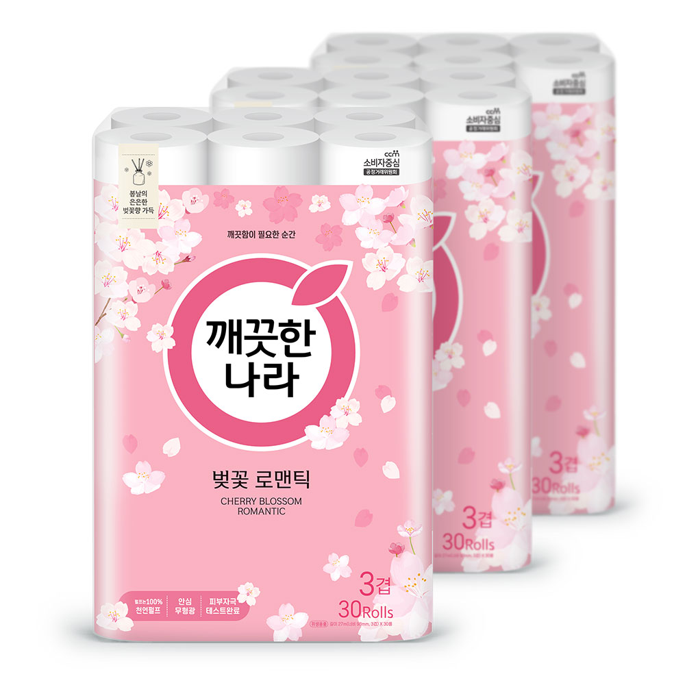 깨끗한나라 화장지 벚꽃 로맨틱 27m 30롤 3팩