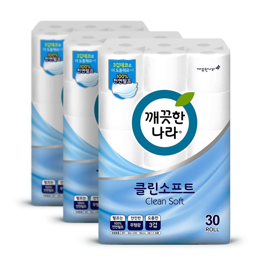 깨끗한나라 클린 소프트 화장지 30m 30롤 3팩
