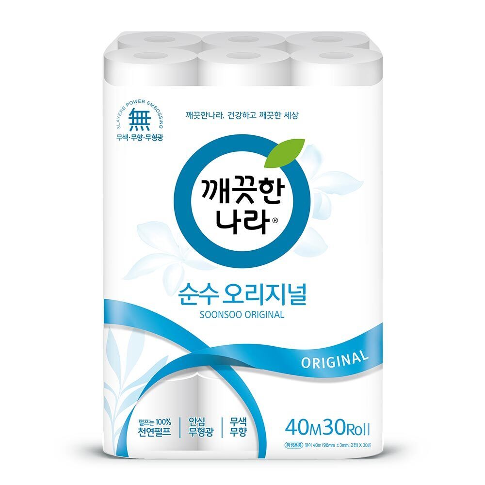 깨) 2겹 데코 순수 오리지날 화장지 40m 30롤 1팩