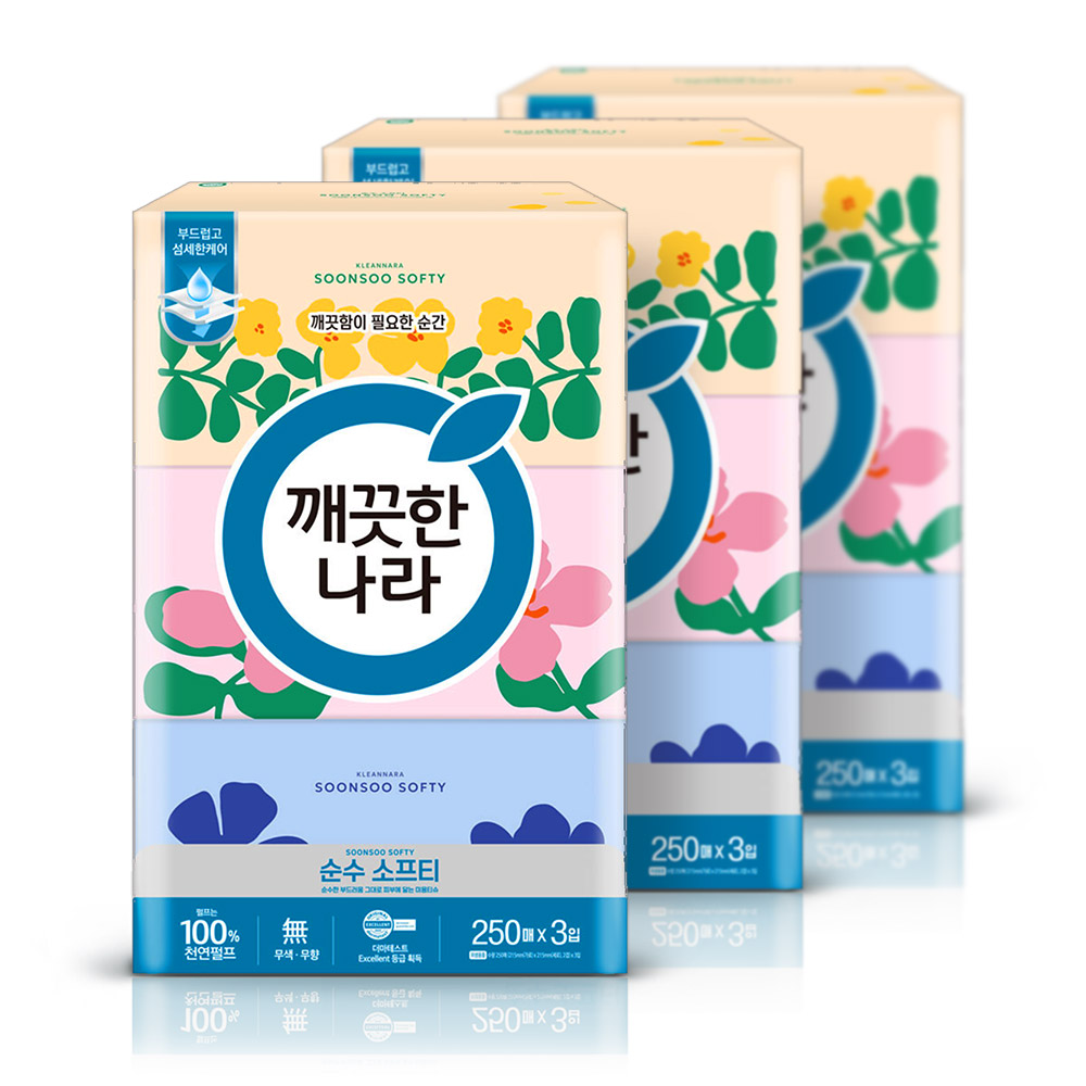 깨끗한나라 순수 소프티 미용티슈 250매 3입 3팩