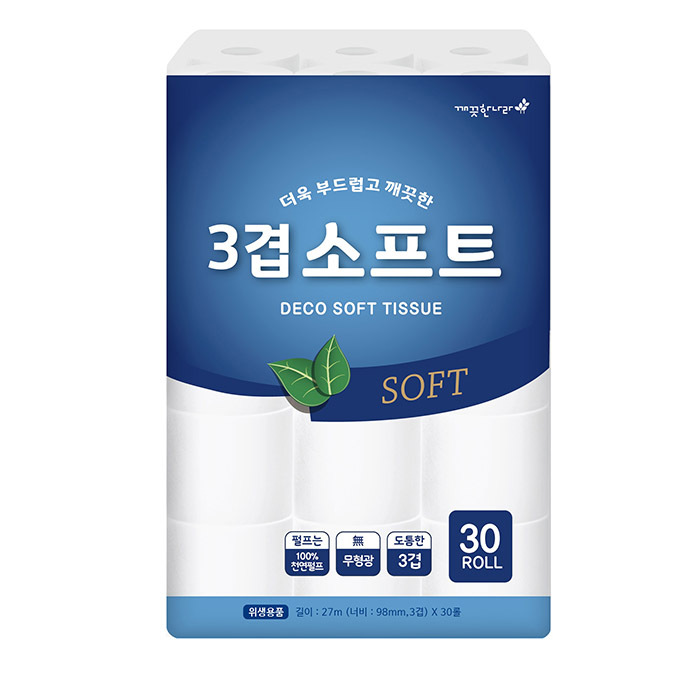 깨끗한나라 3겹 데코 소프트 화장지 27m 30롤 1팩