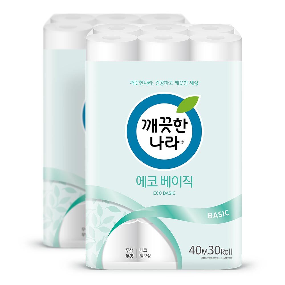 깨끗한나라 에코 베이직 화장지 40m 30롤 2팩