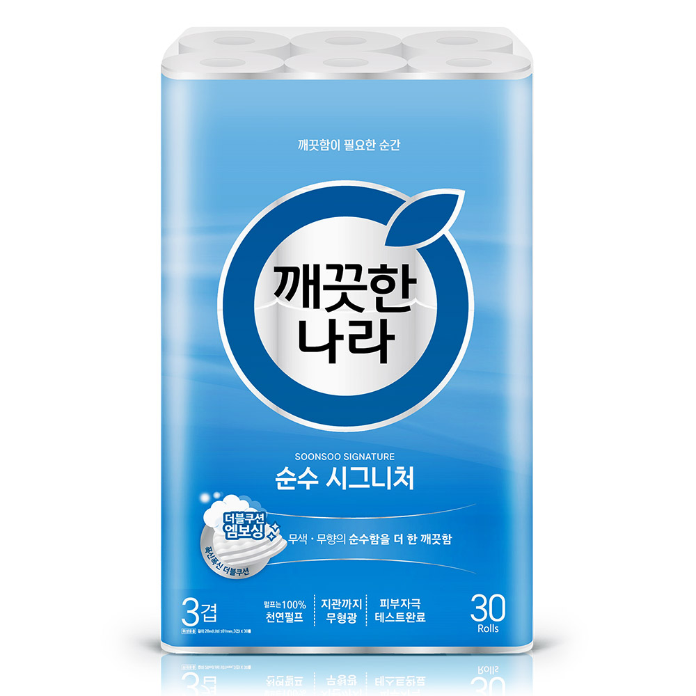 깨끗한나라 3겹 순수 시그니처 화장지 28m 30롤 1팩