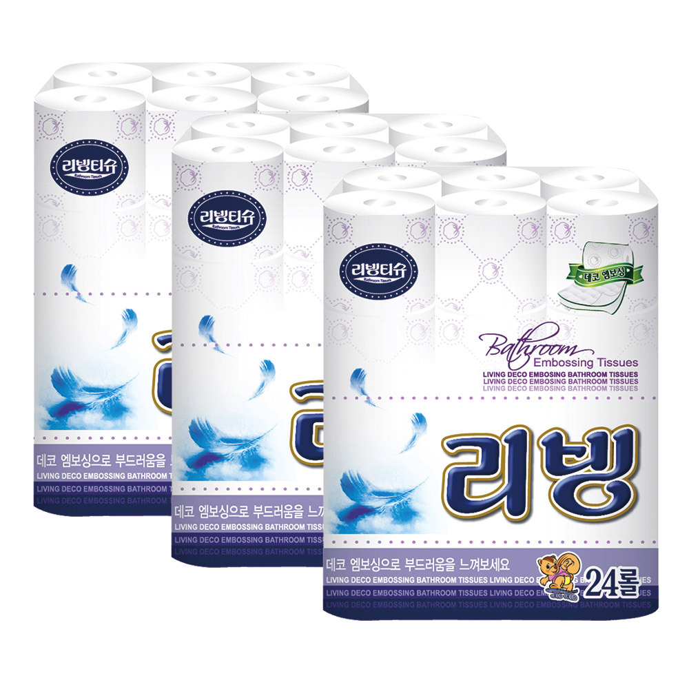 삼정 2겹 리빙 화장지 50M 24롤 3팩