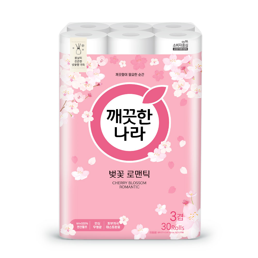 깨끗한나라 화장지 벚꽃 로맨틱 27m 30롤 1팩