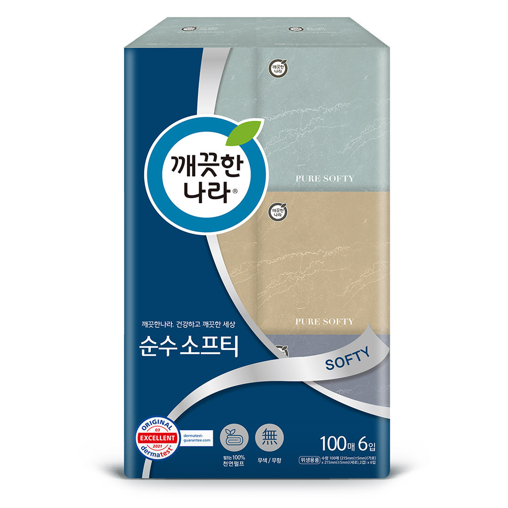 깨끗한나라 순수 소프티 미용티슈 100매 6입 1팩