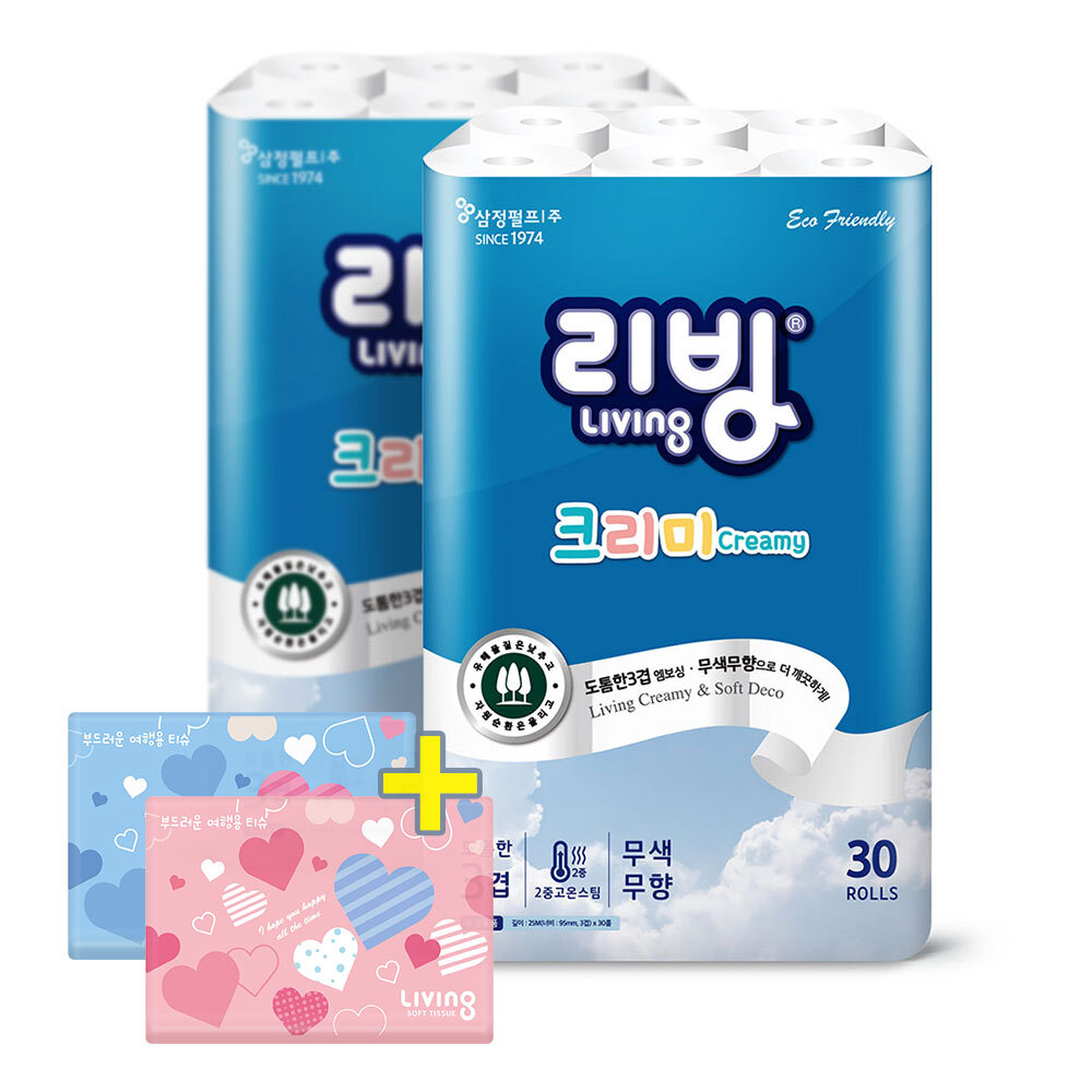 삼정 3겹 크리미 화장지 25M 30롤2팩 +여행용40p 2팩