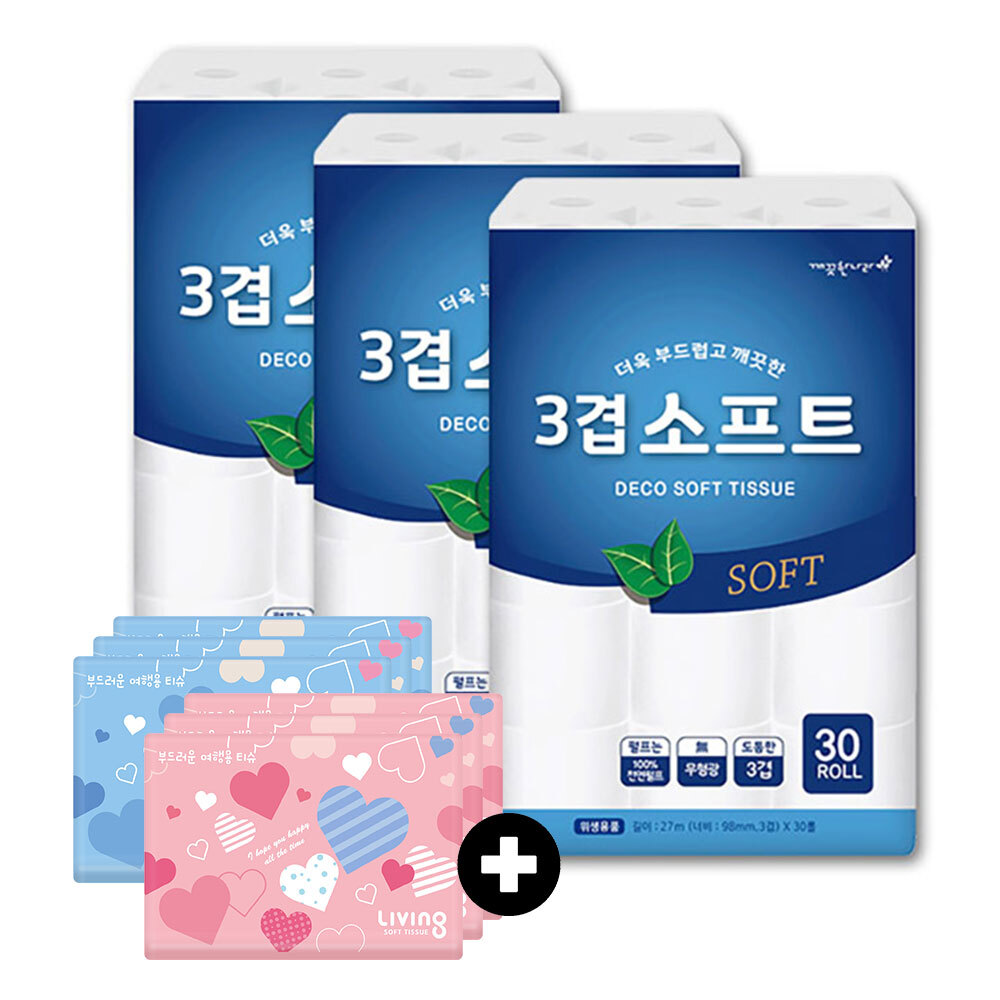 깨) 데코 소프트 화장지 27m30롤3팩 +여행용40매6팩