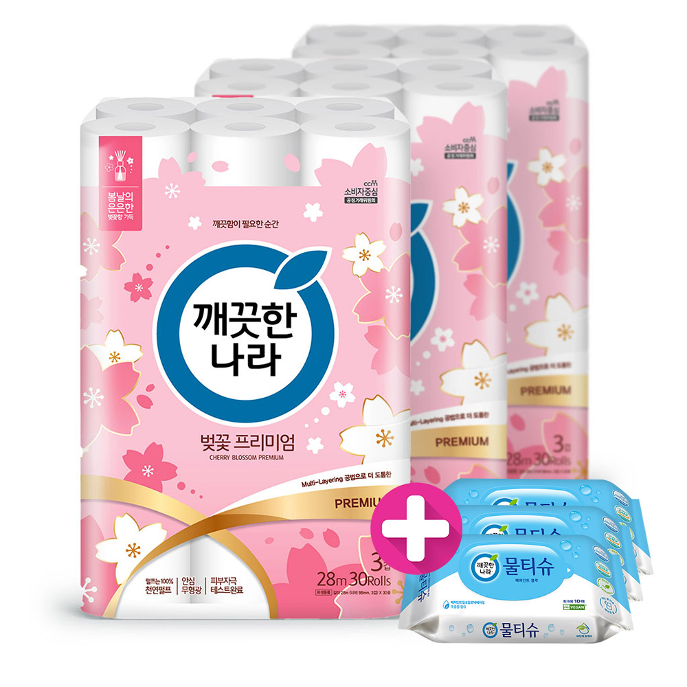 깨) 허브가든 벚꽃 화장지 28m30롤3팩 +휴대wt10매3개