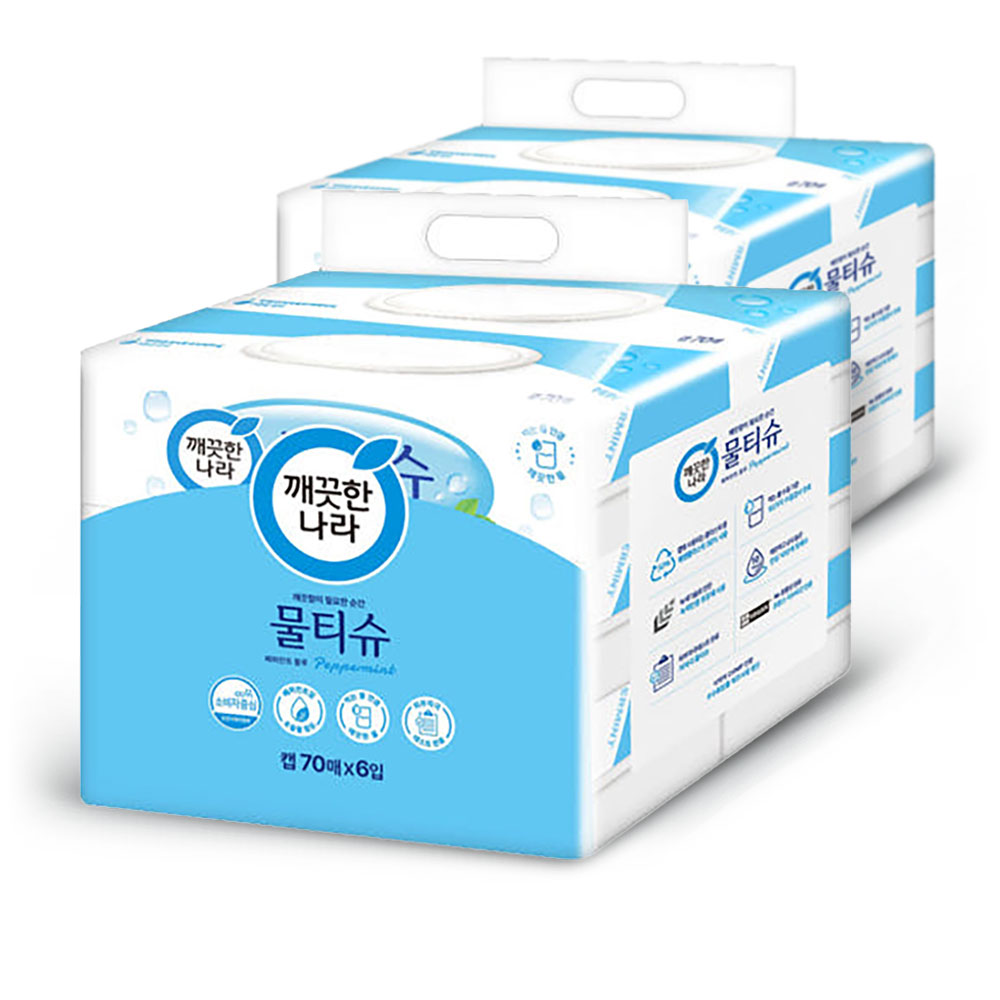 물티슈 깨끗한나라 페퍼민트 캡형 70매 6입 2팩