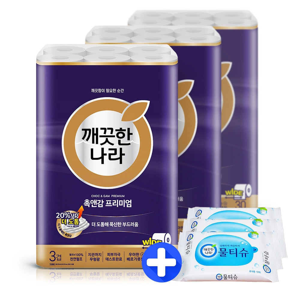 화장지 촉앤감 프리미엄 30m30롤3팩 +휴대wt10매3개
