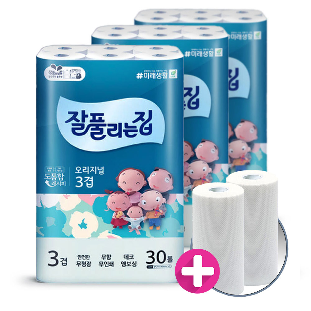 잘집 오리지날 화장지 27m30롤 3팩 +키친100매2롤