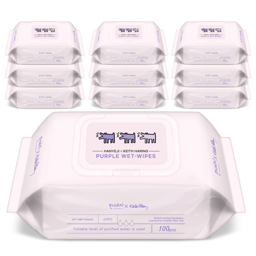 키스해링 퍼플 물티슈 100매 캡형 10팩