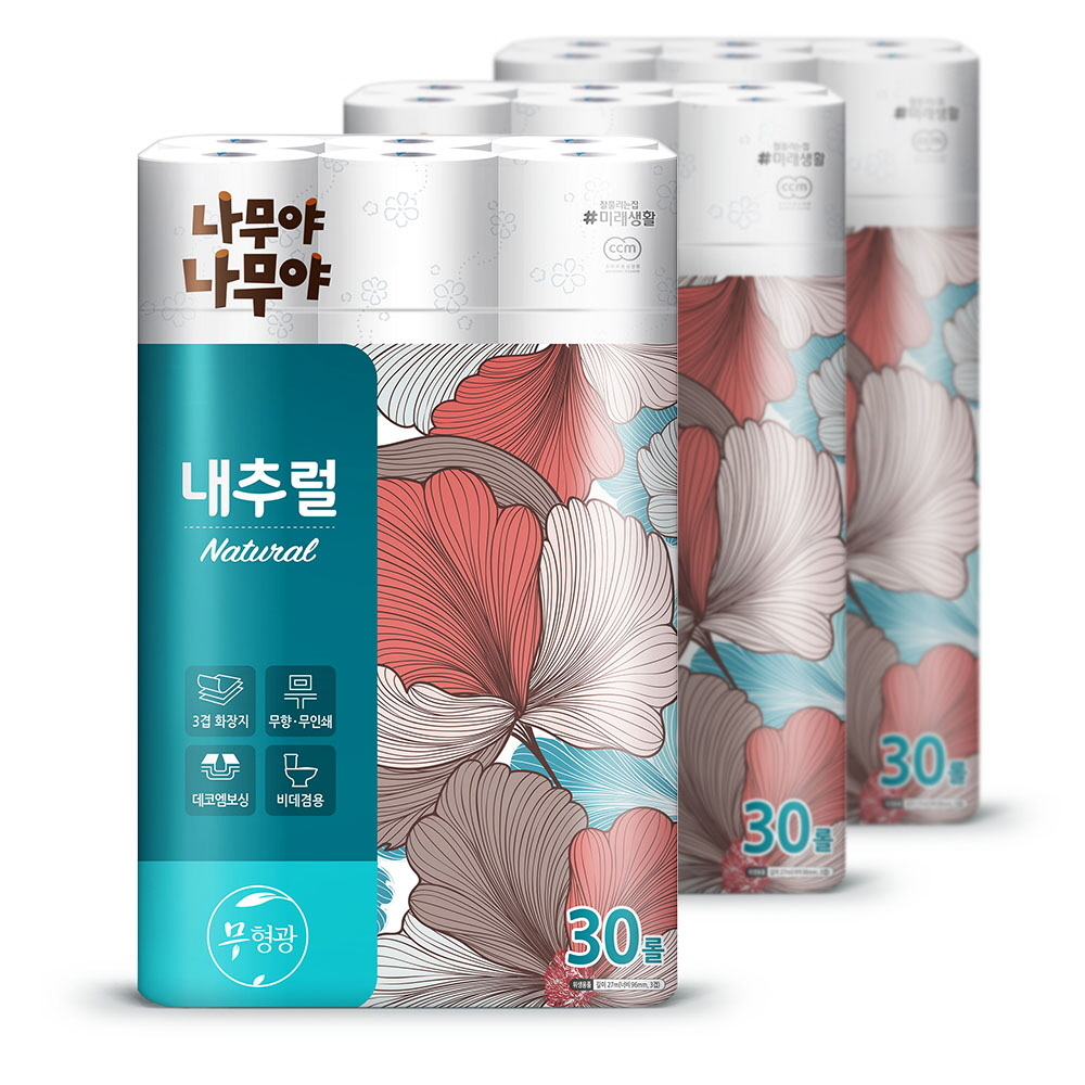 미래생활 3겹 내츄럴 화장지 27m 30롤 3팩 두루마리
