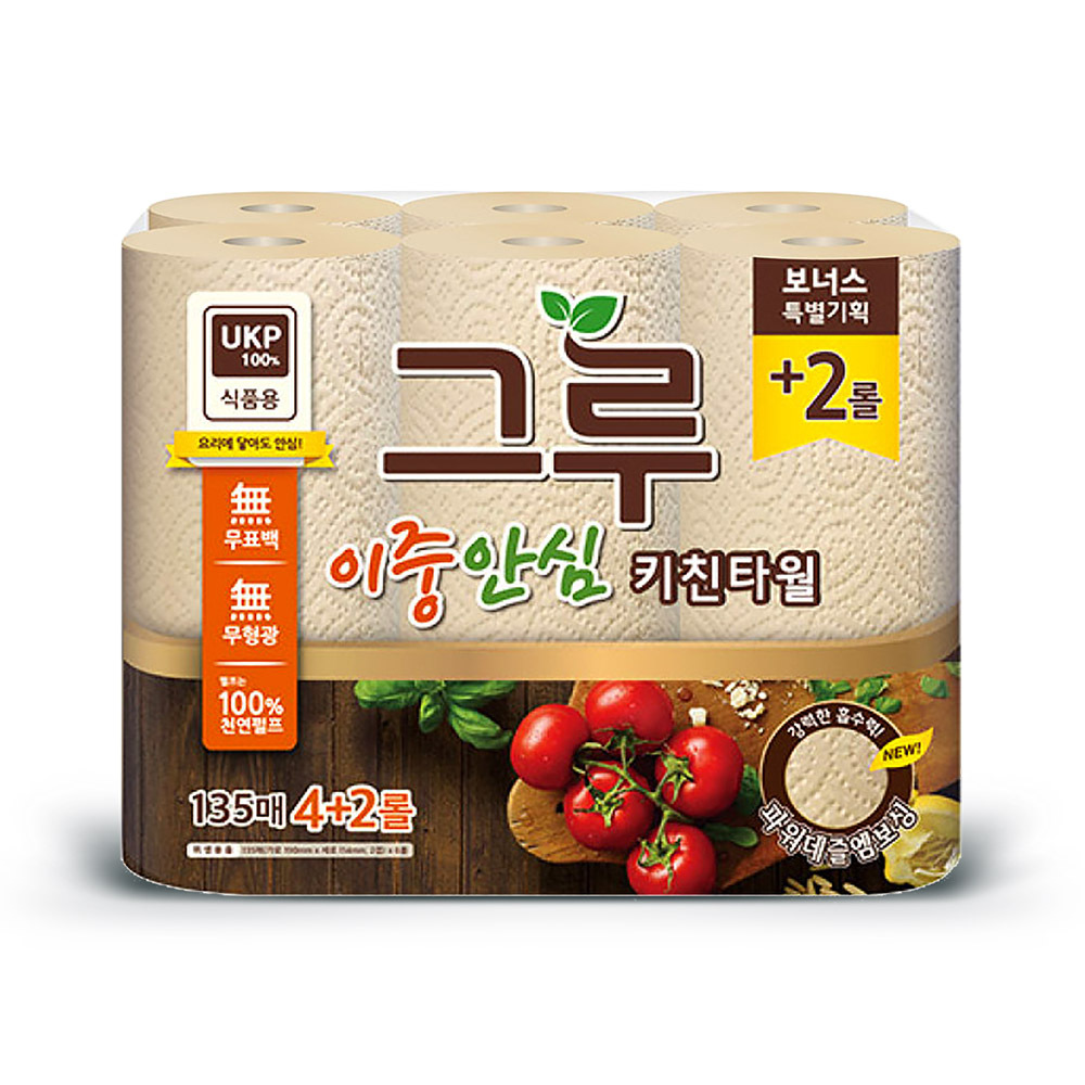 삼정 그루 이중 안심 키친타올 무표 135매 6롤 x1팩