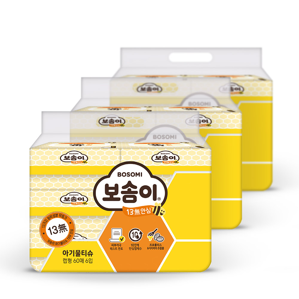 보솜이 안심 물티슈 타요 13무 60매 6입 x3팩