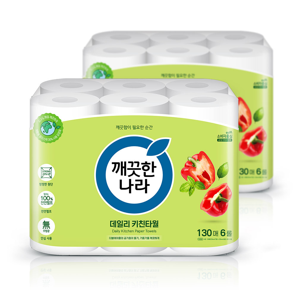 깨끗한나라 데일리 키친타올 기획 130매6롤 2팩