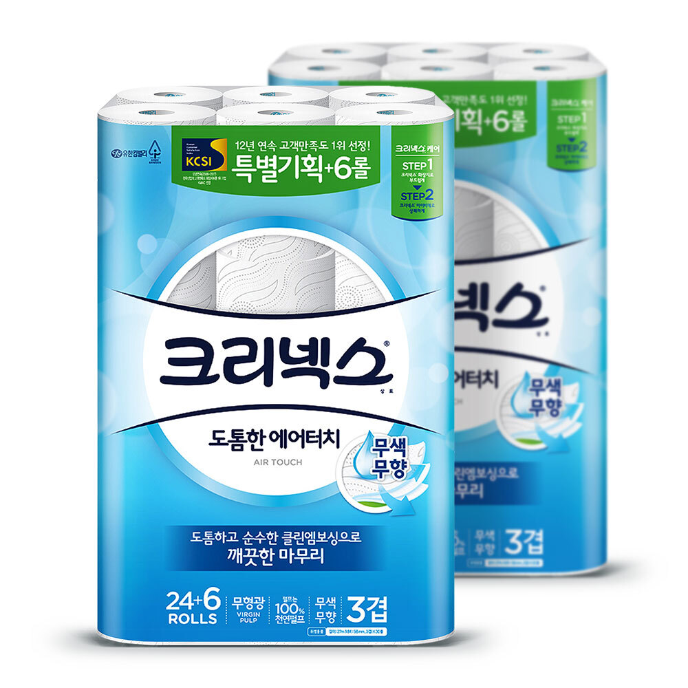 유한킴벌리 화장지 크리넥스 에어터치 27m 24+6롤 2팩