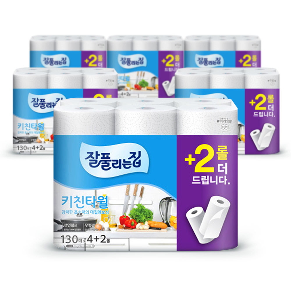 미래생활 잘풀린는집 키친타올 130매6롤 x6팩