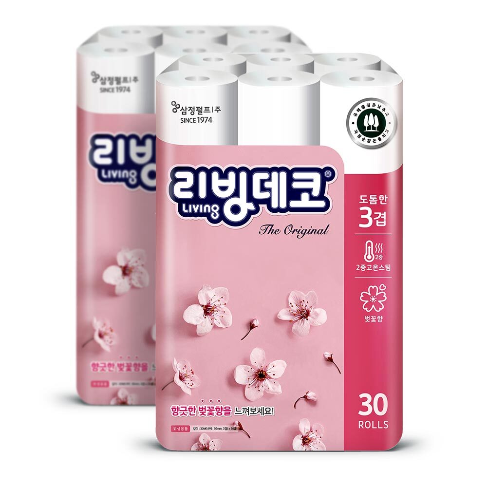 삼정 3겹 리빙 데코 화장지 30M 30롤 2팩 집들이