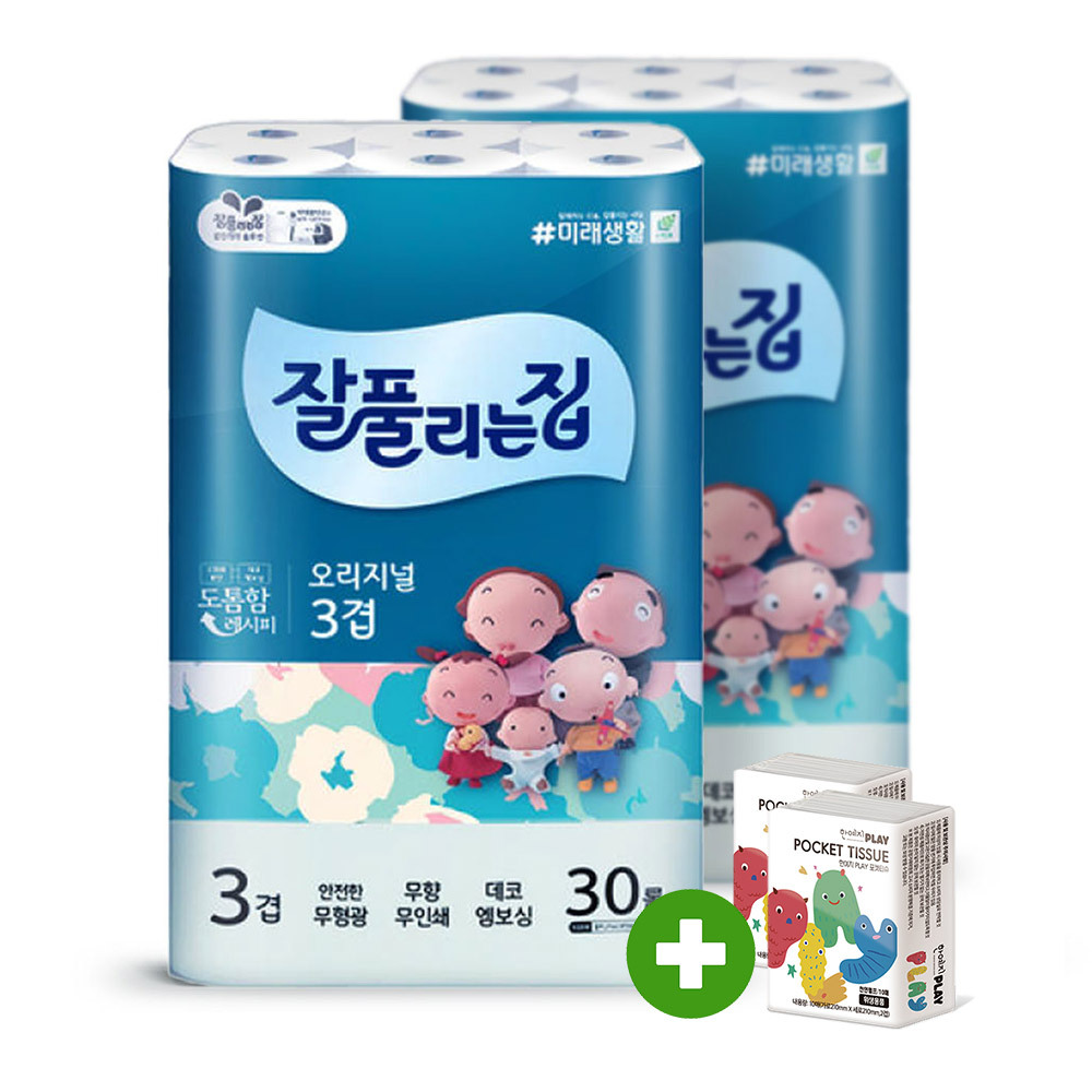 잘집 오리지날 화장지 27m30롤 2팩 +포켓10매2팩