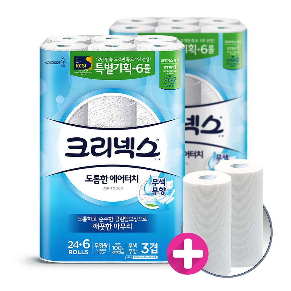 크리넥스 화장지 에어터치 27m24+6롤2팩 +키친200매