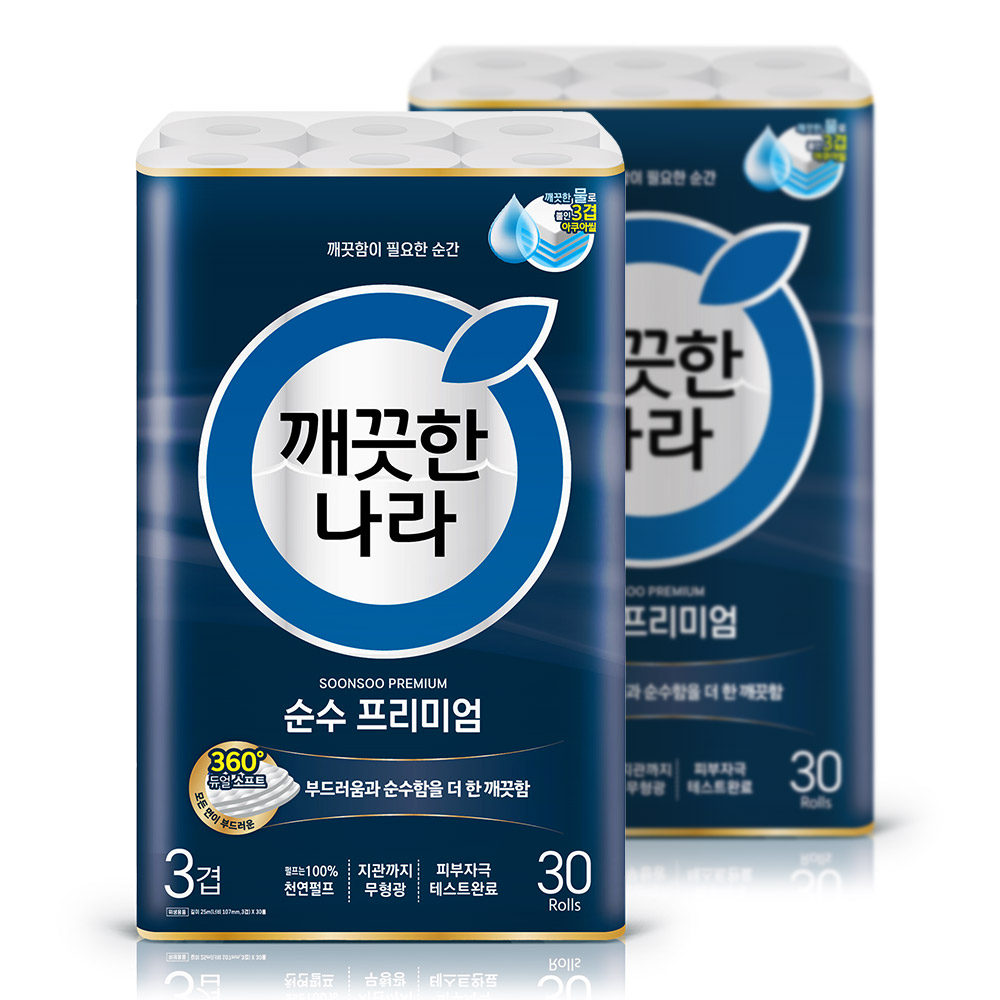 깨) 순수 프리미엄 3겹 화장지 25m 30롤 x2팩