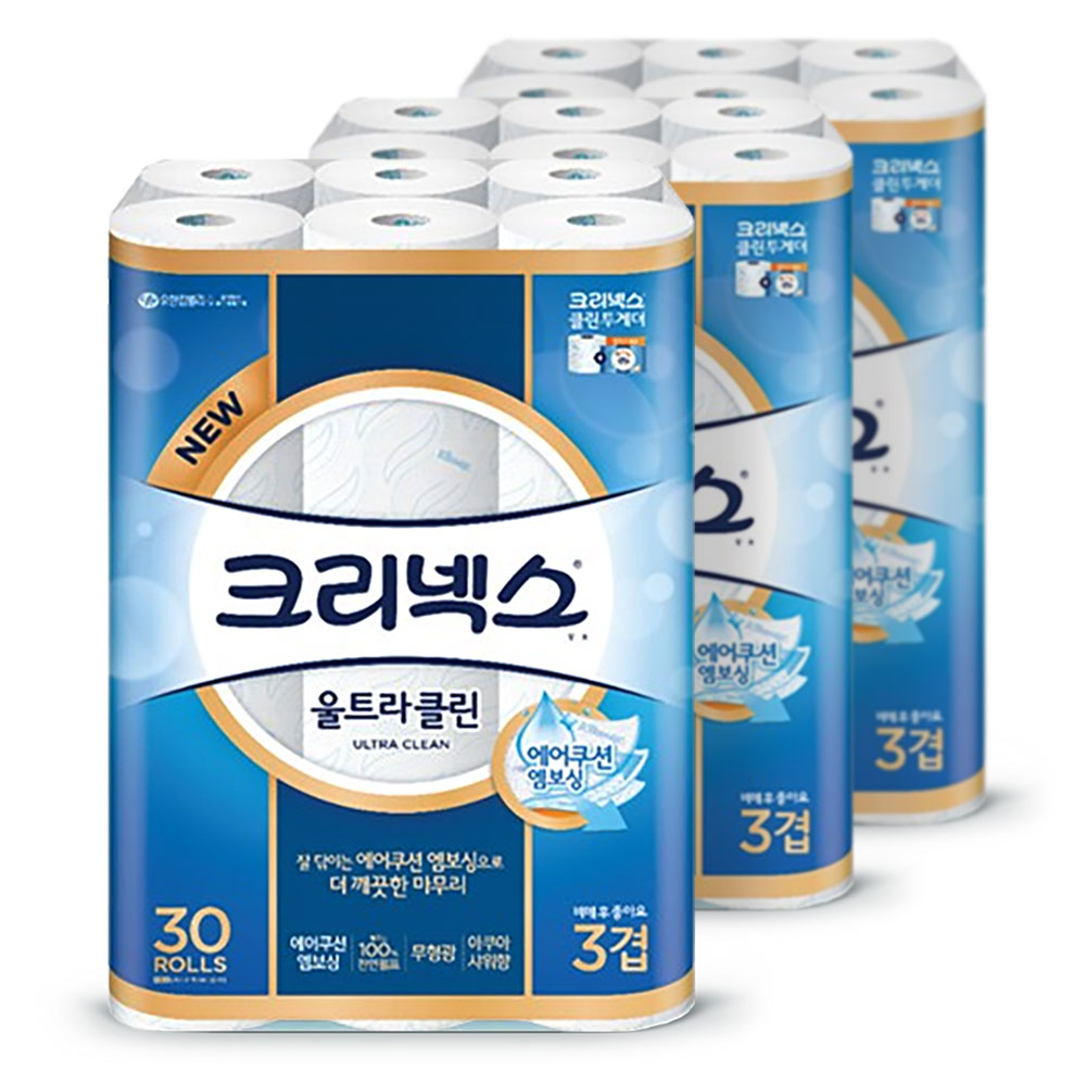 크리넥스 화장지 울트라 클린 25m 30롤 x3팩