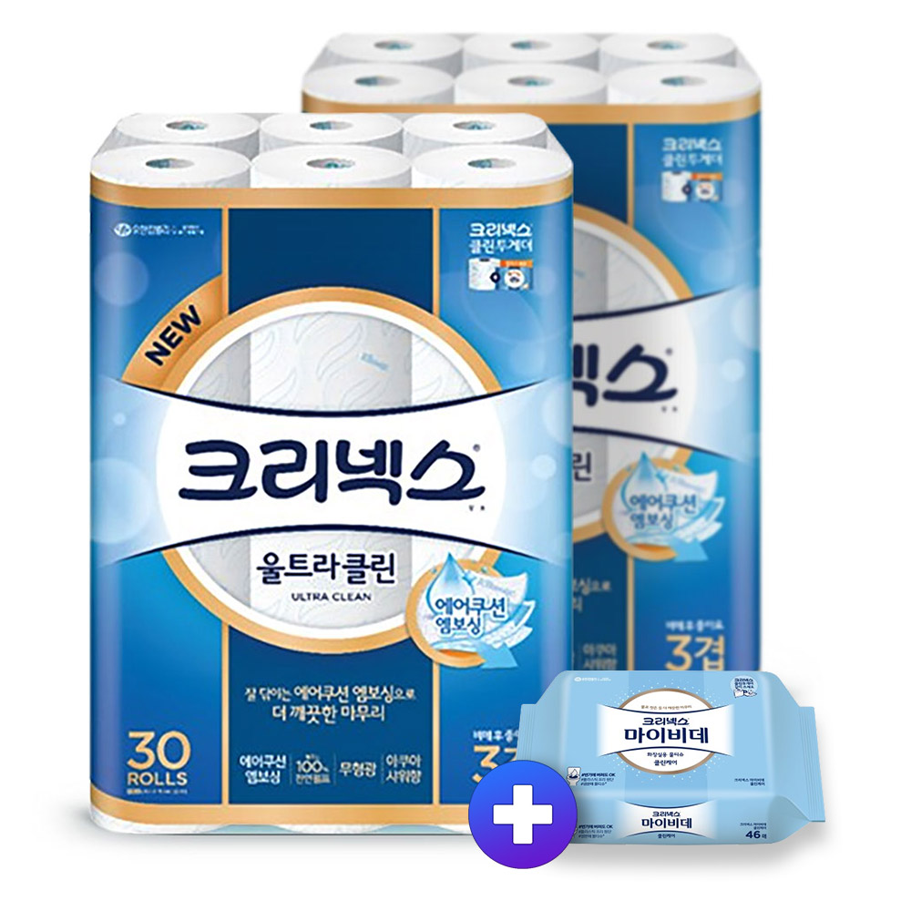 크리넥스 화장지 울트라 클린 25m30롤2팩+비데46매