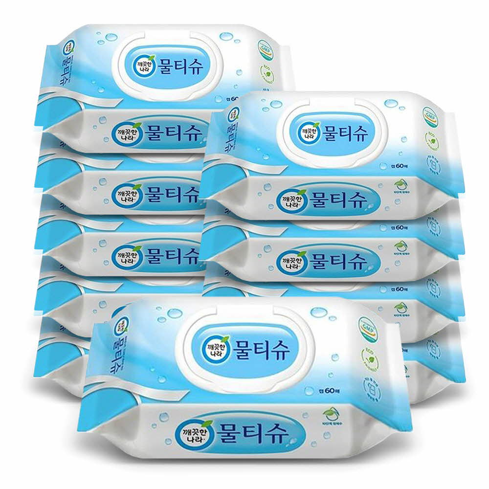 물티슈 깨끗한나라 페퍼민트 캡형 60매 10팩