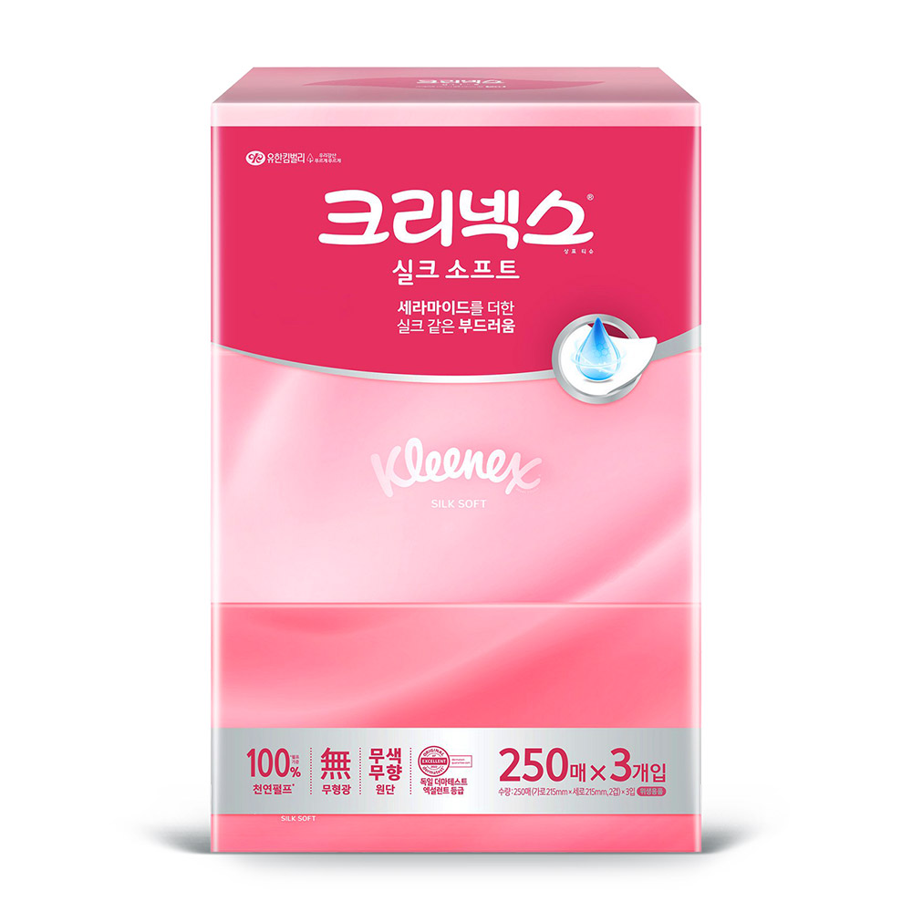 크리넥스 미용티슈 실크 소프트 250매 3입 x1팩