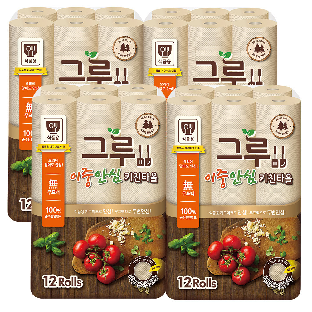 삼정 리빙 키친타올 펄프 120매 12롤 4팩