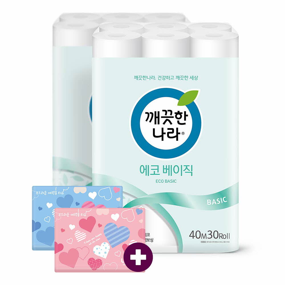 깨) 에코 베이직 화장지 40m30롤2팩 +여행용40매2개