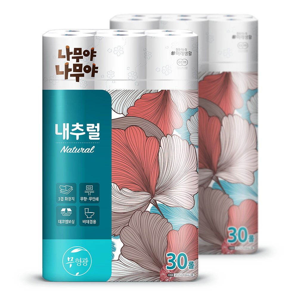 미래생활 3겹 내츄럴 화장지 27m 30롤 2팩 두루마리