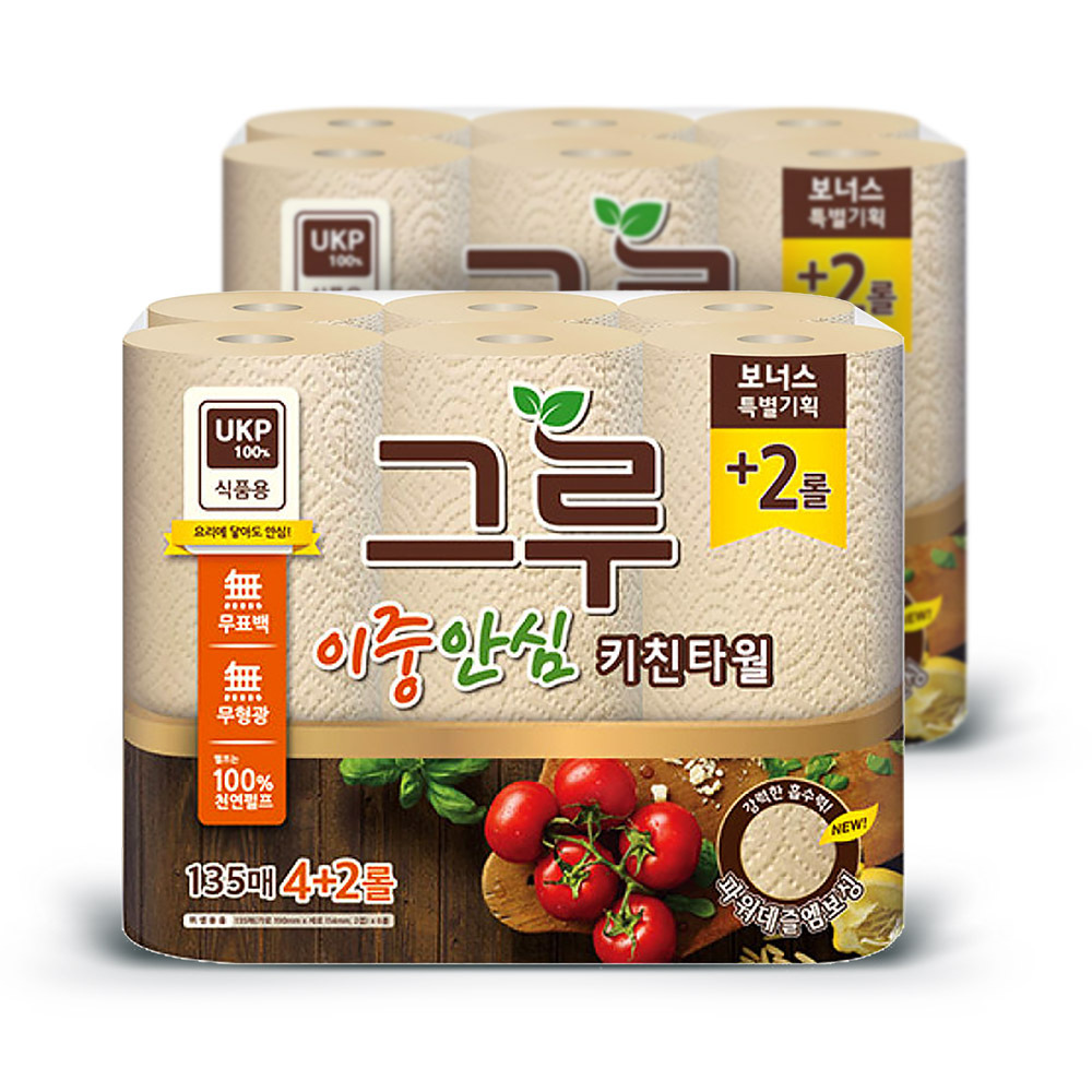 삼정 그루 이중 안심 키친타올 무표 135매 6롤 x2팩