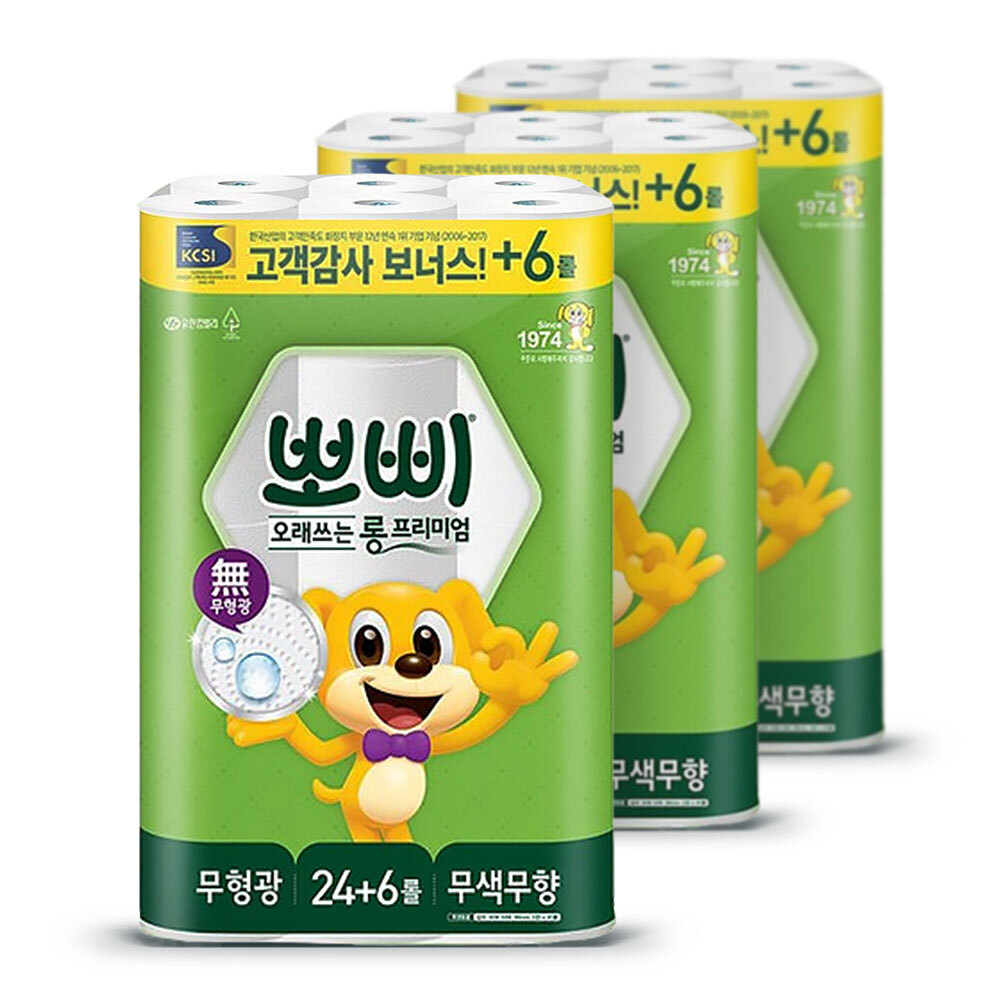 유한킴벌리 화장지 뽀삐롱 프리미엄 2겹 30m30롤3팩