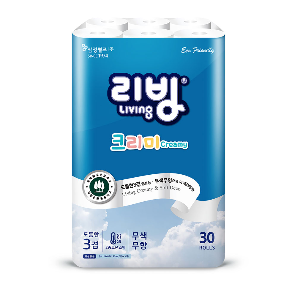 삼정 3겹 크리미 실속형 화장지 25M 30롤 1팩